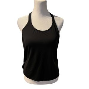 Fabletics Demi Lavato Razor Back Black Tank with mesh detail Size small